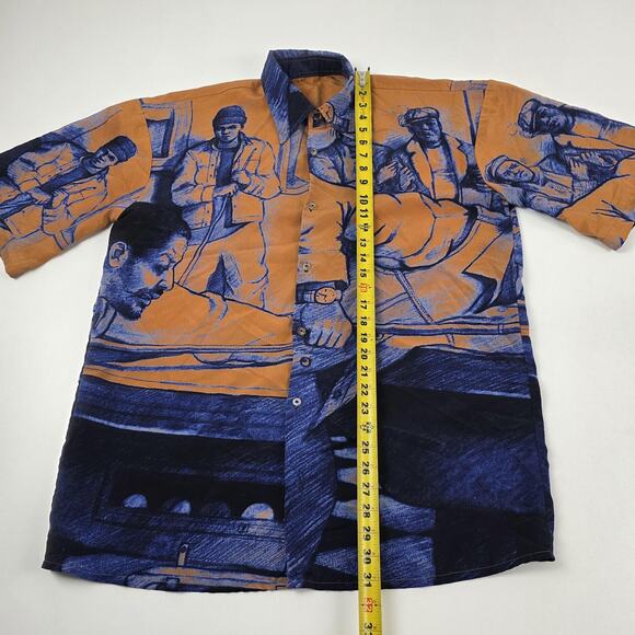 Karl Kani Hip Hop Shirt Mens Extra Large Orange Blue Graphic Button Up Allover - Picture 2 of 8